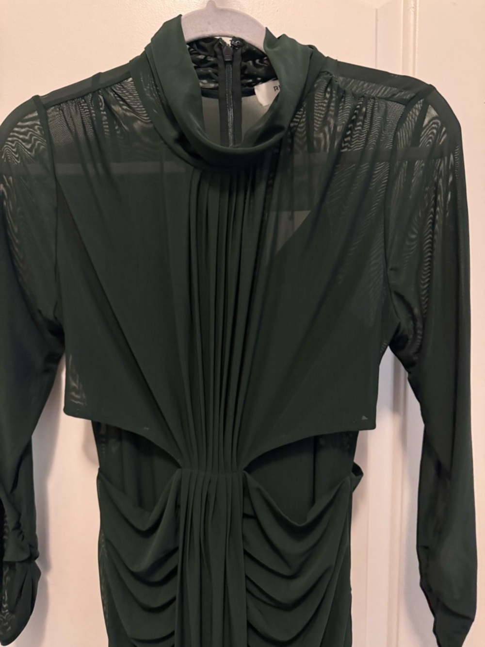 Reiss Dani Long Sleeved Ruched Dress in Dark Green - Picture 8 of 14
